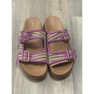 Marc Fisher LTD Woven Double Strap Buckle Slide Sandals Purple Green Womens 10M